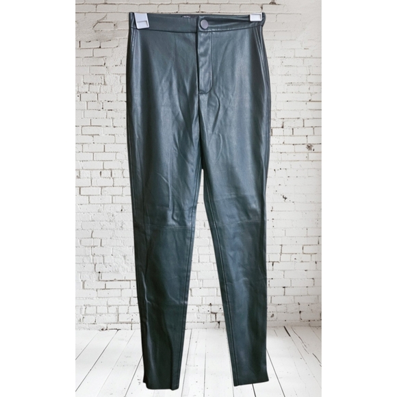 ZARA Faux Leather High Rise Ankle Zip Jeggings Olive Green Size XS - Picture 1 of 8